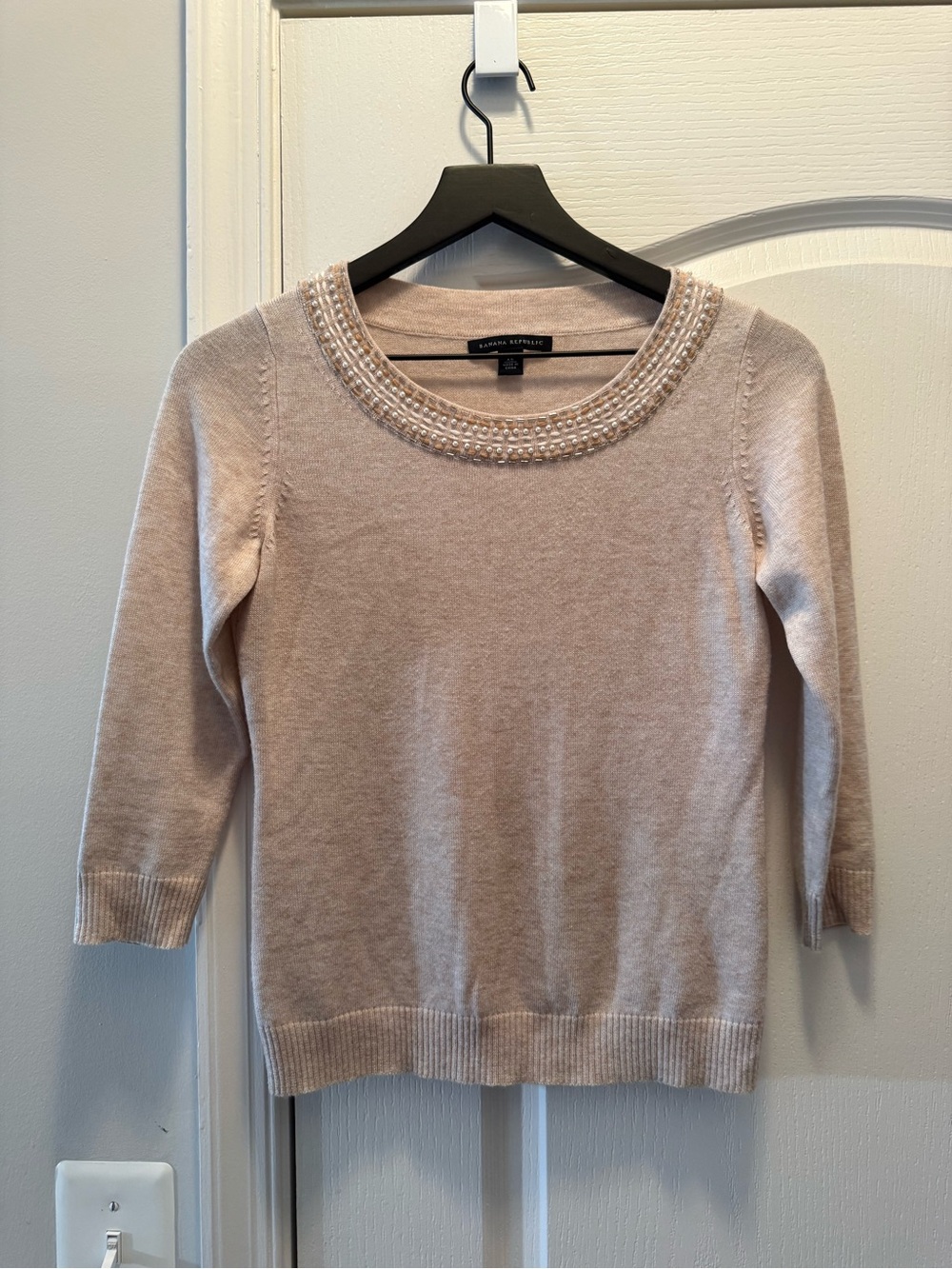 Banana Republic Cream Embellished Crewneck Top